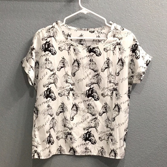 None Tops - Ladies Horse Print Blouse Sz Small